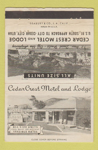 Matchbook Cover - Cedar Crest Motel Lodge Cedar City UT WEAR 40 Strike