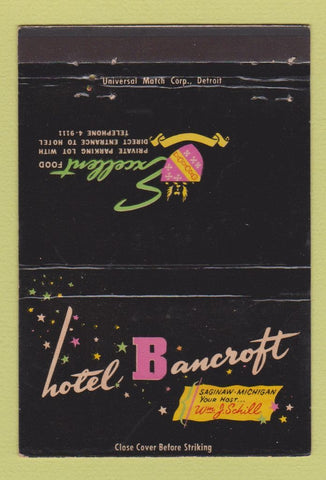 Matchbook Cover - Hotel Bancroft Saginaw MI 40 Strike