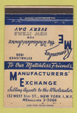 Matchbook Cover - Manufacturers' Exchange New York CIty 40 Strike