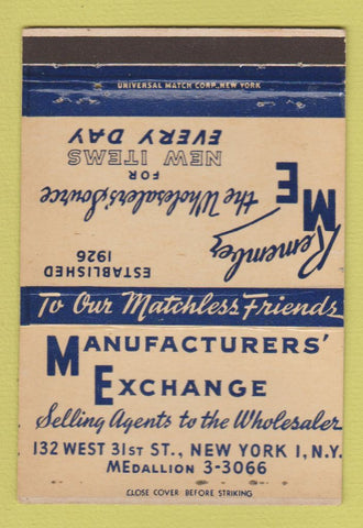 Matchbook Cover - Manufacturers' Exchange New York CIty 40 Strike