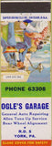 Matchbook Cover - Ogle's Garage York PA