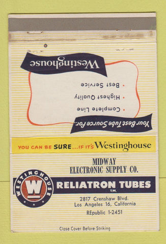 Matchbook Cover Westinghouse Reliatron Tubes Electronic Los Angeles CA 40 Strike