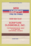 Matchbook Cover - Scripture Oldsmobile San Rafael CA 40 Strike