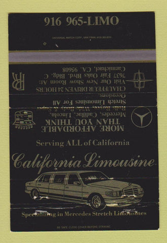 Matchbook Cover - California Limousine Mercedes Carmichael CA WEAR 40 Strike