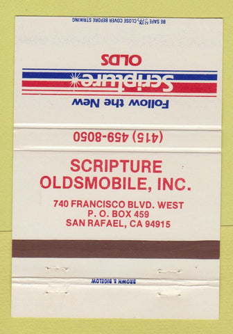 Matchbook Cover - Scripture Oldsmobile San Rafael CA 40 Strike