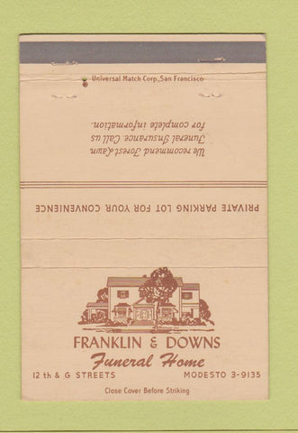 Matchbook Cover - Franklin and Downs Funeral Home Modesto CA 40 Strike