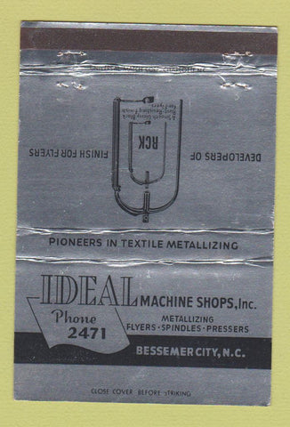 Matchbook Cover - Ideal Machine Shops Bessemer City NC 40 Strike