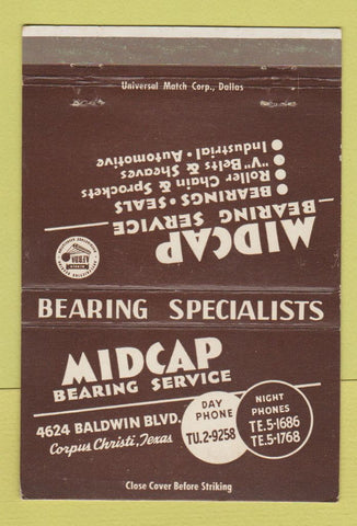 Matchbook Cover - Midcap Bearing Service Corpus Christi TX 40 Strike