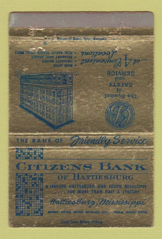 Matchbook Cover - Citizens Bank of Hattiesburg MS WEAR 40 Strike