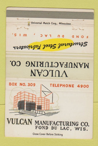 Matchbook Cover - Vulcan Manufacturing Fond Du Lac WI Steel 40 Strike
