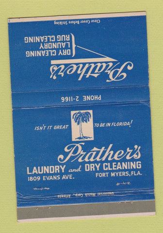 Matchbook Cover - Prather's Laundry Dry Cleaning Fort Myers FL 40 Strike