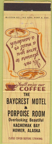 Matchbook Cover - Baycrest Motel Porpoise Room Homer AK