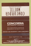 Matchbook Cover - Concordia Notte Restaurant Italian London UK England 40 Strike
