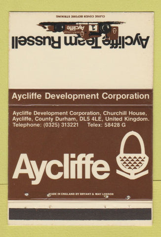 Matchbook Cover - Aycliffe Development Corp UK 40 Strike