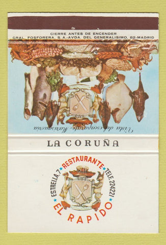 Matchbook Cover - El Rapido Restaurante Estrella Spain La Courna 40 Strike