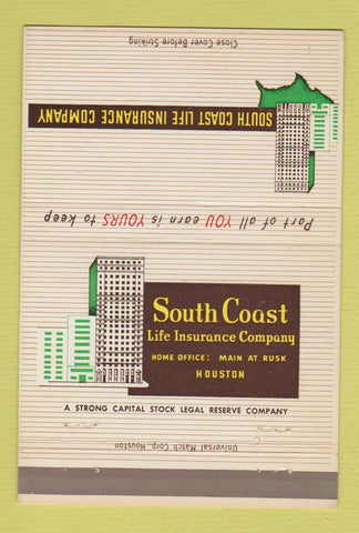 Matchbook Cover - South Coast Life Insurance Company 40 Strike