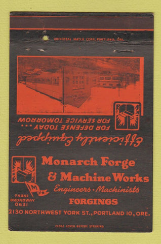 Matchbook Cover - Monarch Forge and Machine Works Portland OR 40 Strike