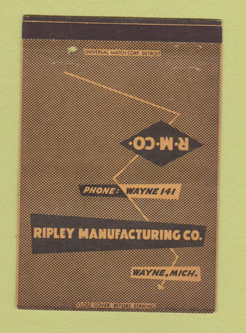 Matchbook Cover - Ripley Manufacturing Wayne MI 40 Strike
