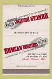 Matchbook Cover - Duncan Industries Los Angeles CA 40 Strike