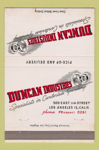 Matchbook Cover - Duncan Industries Los Angeles CA 40 Strike