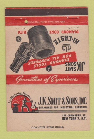 Matchbook Cover - JK Smit Sons Diamond Core Bits New York City 40 Strike