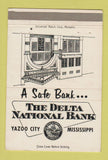 Matchbook Cover - Delta National Bank Yazoo City MS 40 Strike