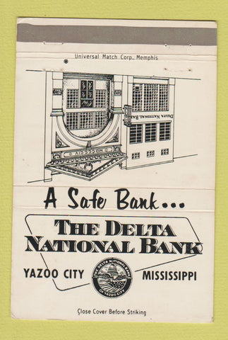 Matchbook Cover - Delta National Bank Yazoo City MS 40 Strike