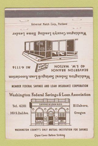 Matchbook Cover - Washington Federal Savings and Loan Hillsboro OR 40 Strike