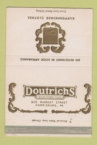 Matchbook Cover - Kuppenheimer Men's Clothes Doutrichs Harrisburg PA 40 Strike