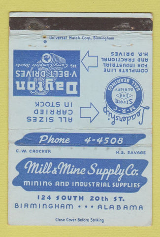 Matchbook Cover - Mill & Mine Supply Birmingham AL WEAR 40 Strike