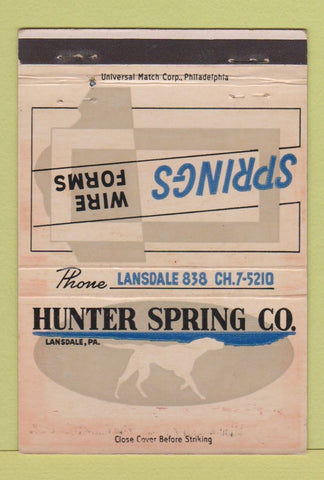 Matchbook Cover - Hunter Spring Lansdale AZ wire forms WEAR 40 Strike