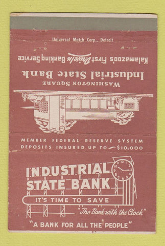 Matchbook Cover - Industrial State Bank Kalamazoo MI 40 Strike