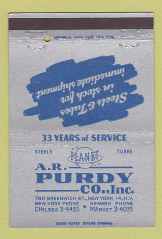 Matchbook Cover - AR Purdy New York City Steels and Tubes 40 Strike