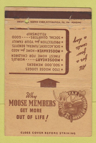 Matchbook Cover - Moose Lodge Pittsburgh PA WEAR 40 Strike