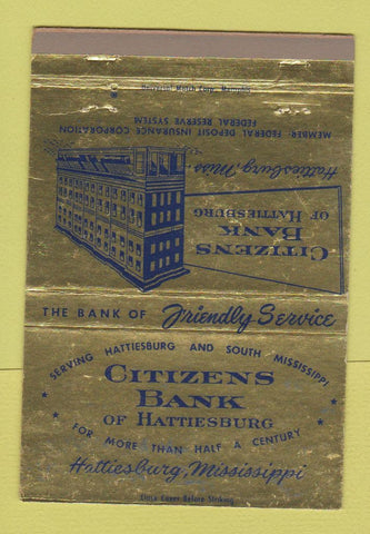 Matchbook Cover - Citizens Bank of Hattiesburg MS  40 Strike