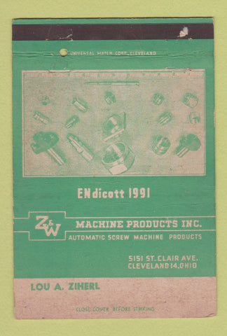 Matchbook Cover - Machine Products Inc Cleveland OH screw 40 Strike