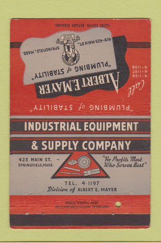 Matchbook Cover - Albert Mayer Plumbing Supply Springfield MA 40 Strike