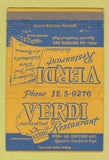 Matchbook Cover - Verdi Restaurant Philadelphia PA WEAR 40 Strike