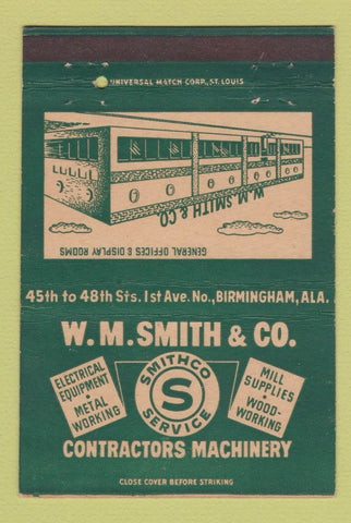 Matchbook Cover - WM Smith Contractors Machinery Birmingham AL 40 Strike
