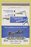 Matchbook Cover - Peoples Savings and Loan Battle Creek MI 40 Strike