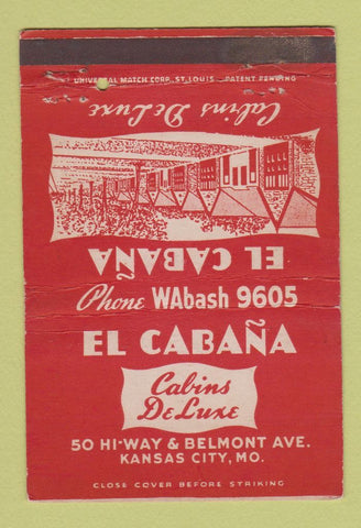 Matchbook Cover - El Cabana Cabins Kansas City MO 40 Strike