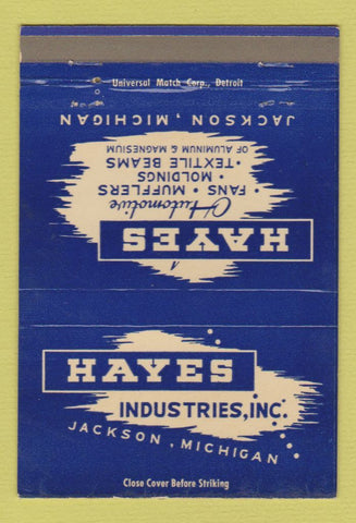 Matchbook Cover - Hayes Auto Parts Jackson MI 40 Strike