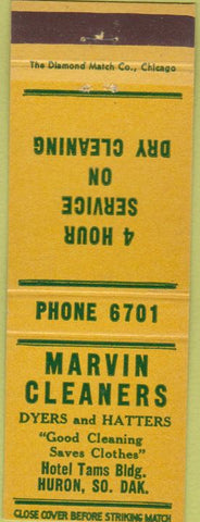 Matchbook Cover - Marvin Cleaners Huron SD