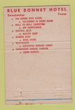 Matchbook Cover - Blue Bonnet Hotel Sweetwater TX 40 Strike