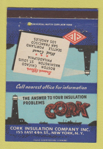 Matchbook Cover - Cork Insulation Company New York City 40 Strike