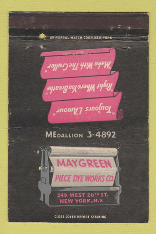 Matchbook Cover - Maygreen Piece Dye Works New York City 40 Strike