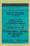 Matchbook Cover - Weld County Abstract Greeley Colorado investments 40 Strike