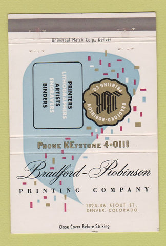 Matchbook Cover - Bradford Robinson Printing Denver Colorado 40 Strike