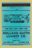 Matchbook Cover - Holland Smith Lumber Cheyenne WY TEAL 40 Strike