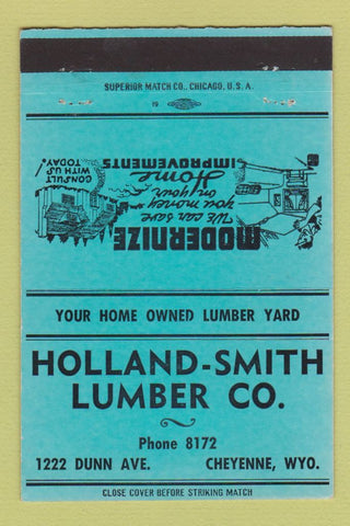 Matchbook Cover - Holland Smith Lumber Cheyenne WY TEAL 40 Strike